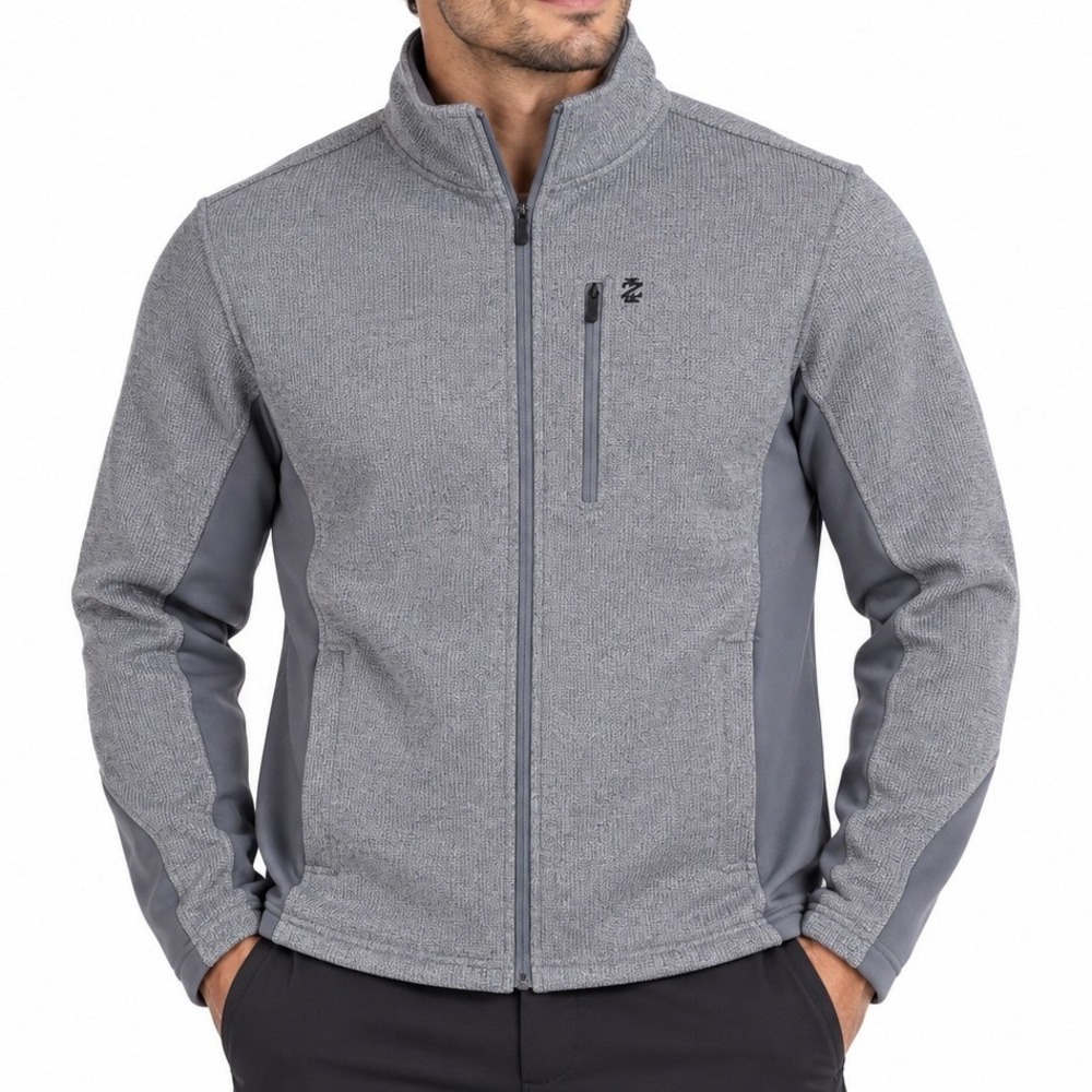 IZOD Shaker Fleece Jacket Mens Small Grey Advantage Performance Full Zip NWT